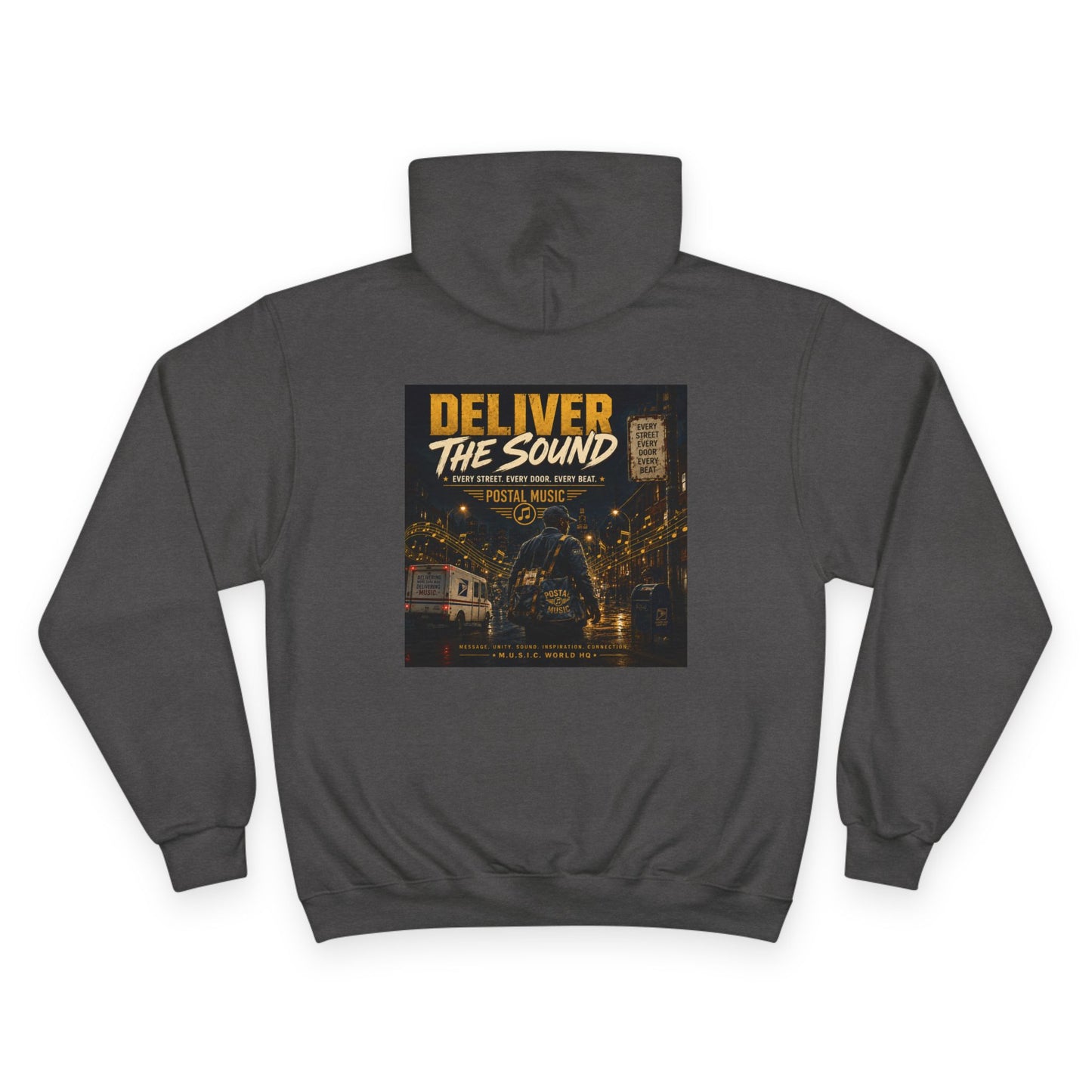 Postal Music — Deliver the Sound — Champion Premium Hoodie