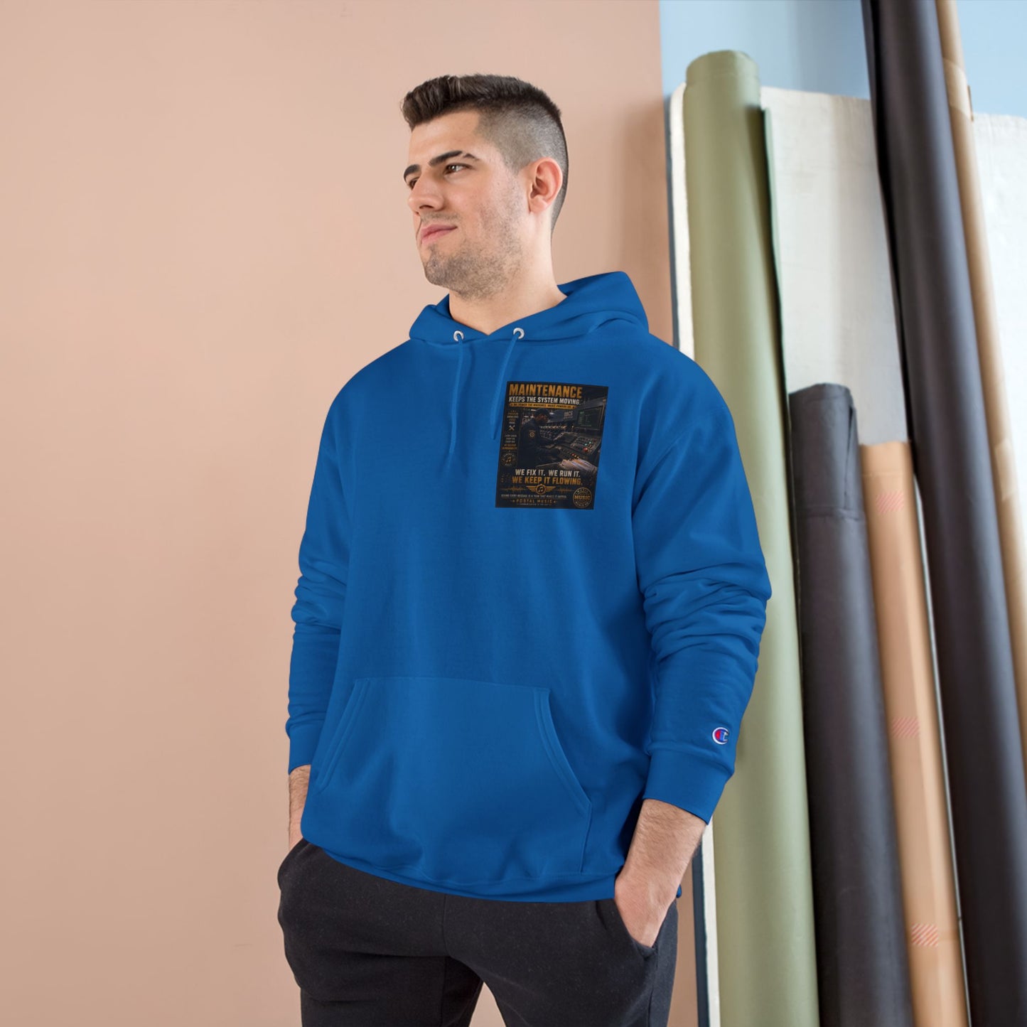 Postal Music — Maintenance Keeps the System Moving — Champion Premium Hoodie