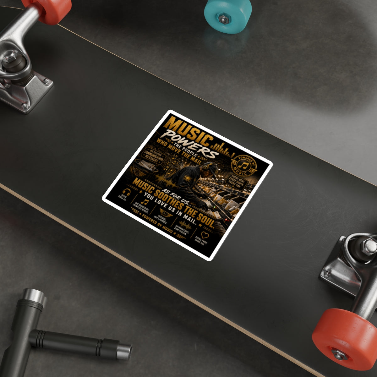 Postal Music — Music Powers the People — Die-Cut Sticker