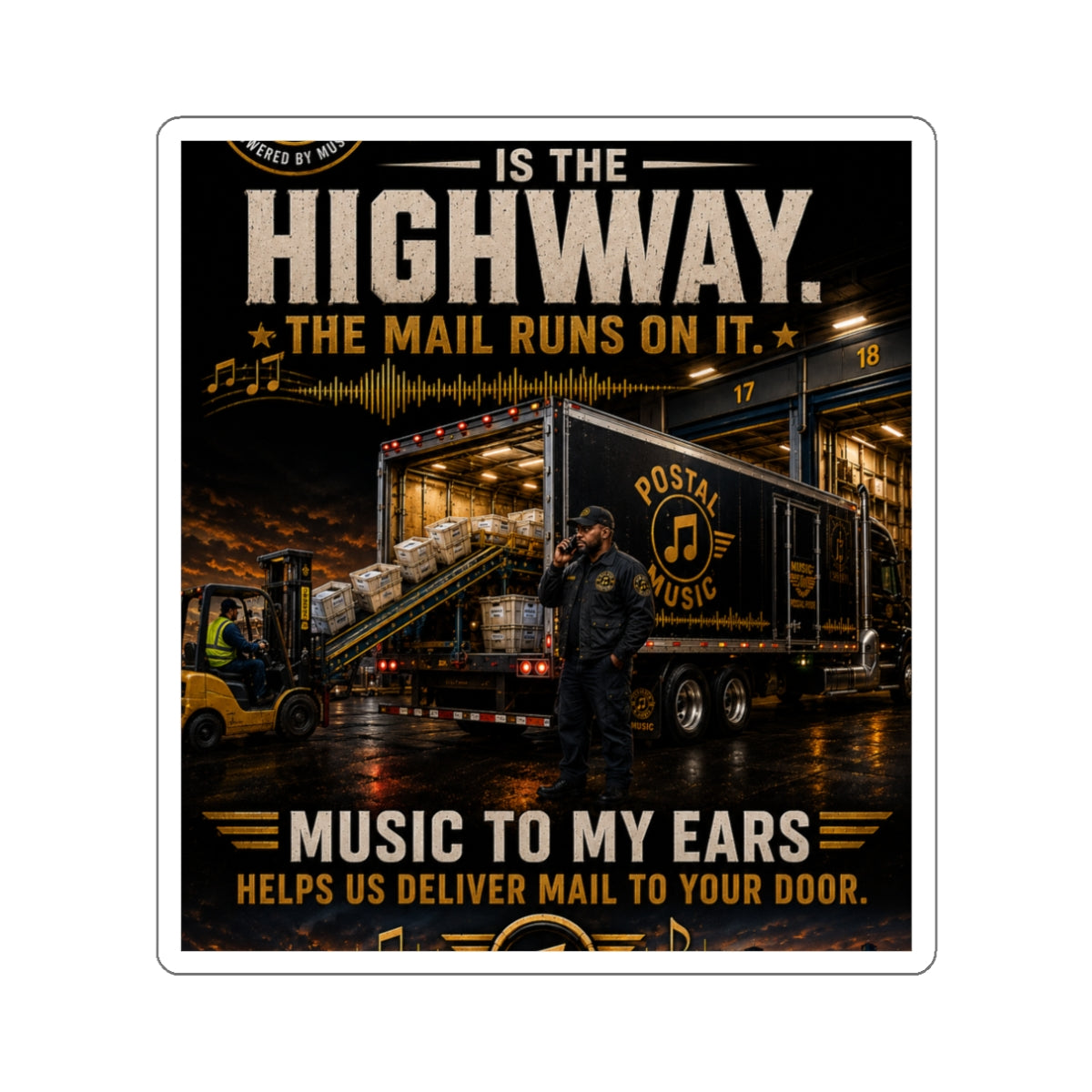 Postal Music — Music Is the Highway — Die-Cut Sticker