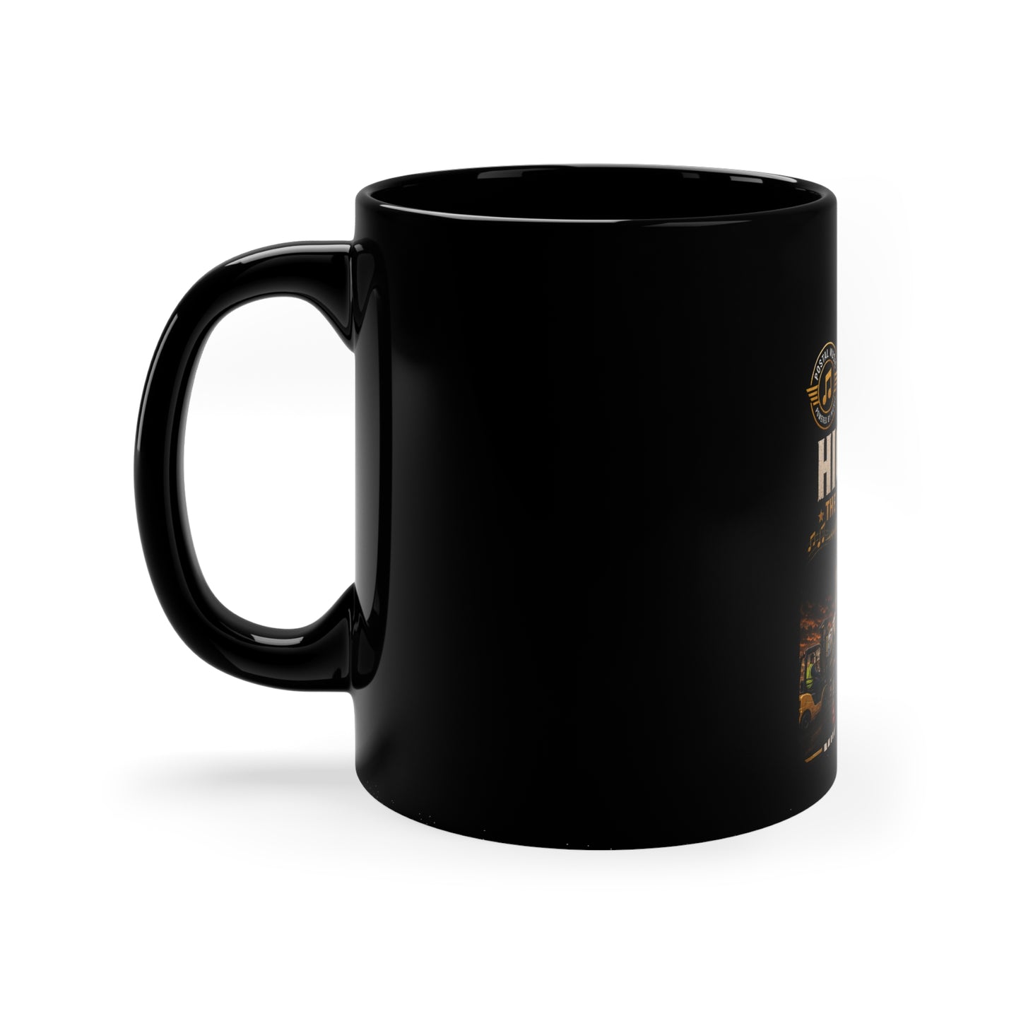 Postal Music — Music Is the Highway — Black Coffee Mug 11oz