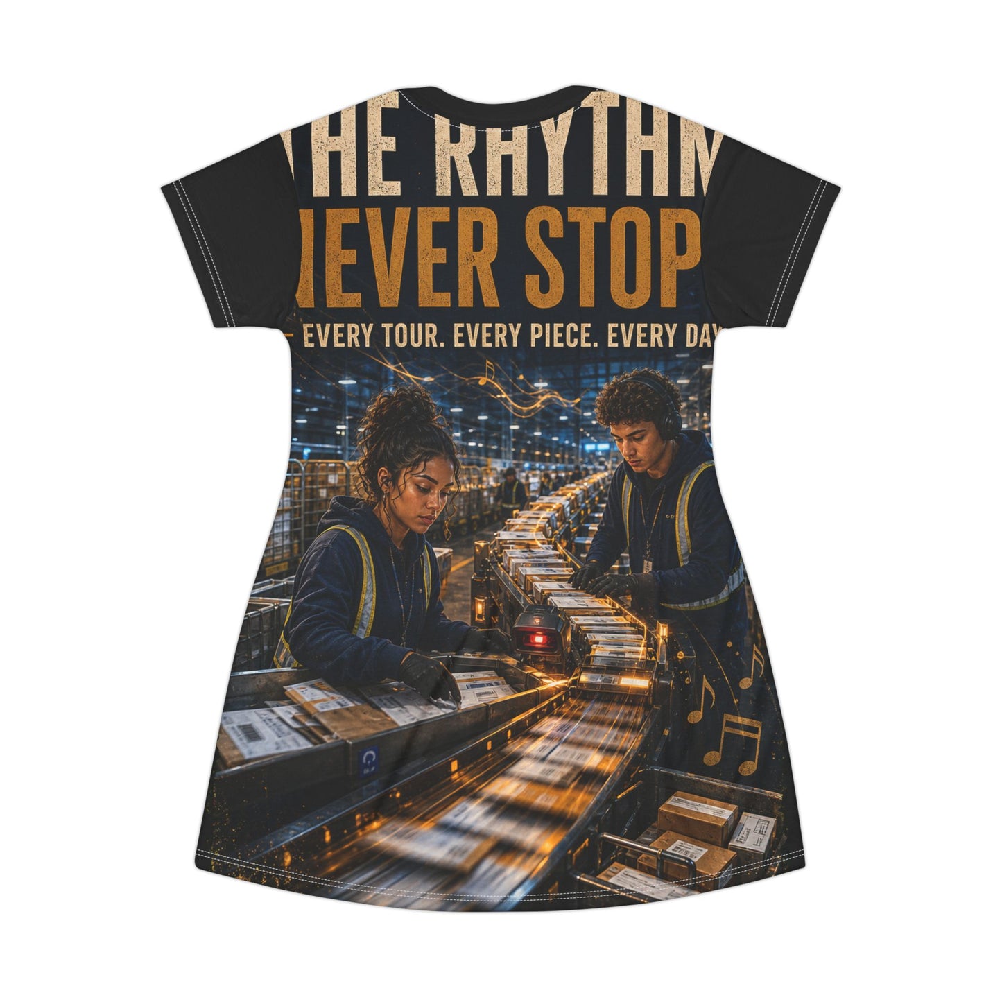 Postal Music — The Rhythm Never Stops — T-Shirt Dress (AOP)