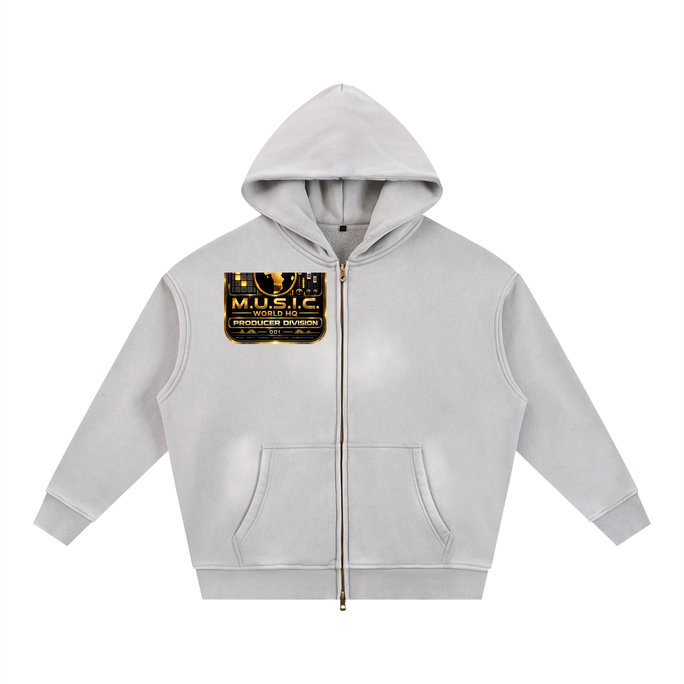 M.U.S.I.C. World HQ Creator Culture – Producer Division 001 Sunfade Two-way Zipper Boxy Fleece Hoodie