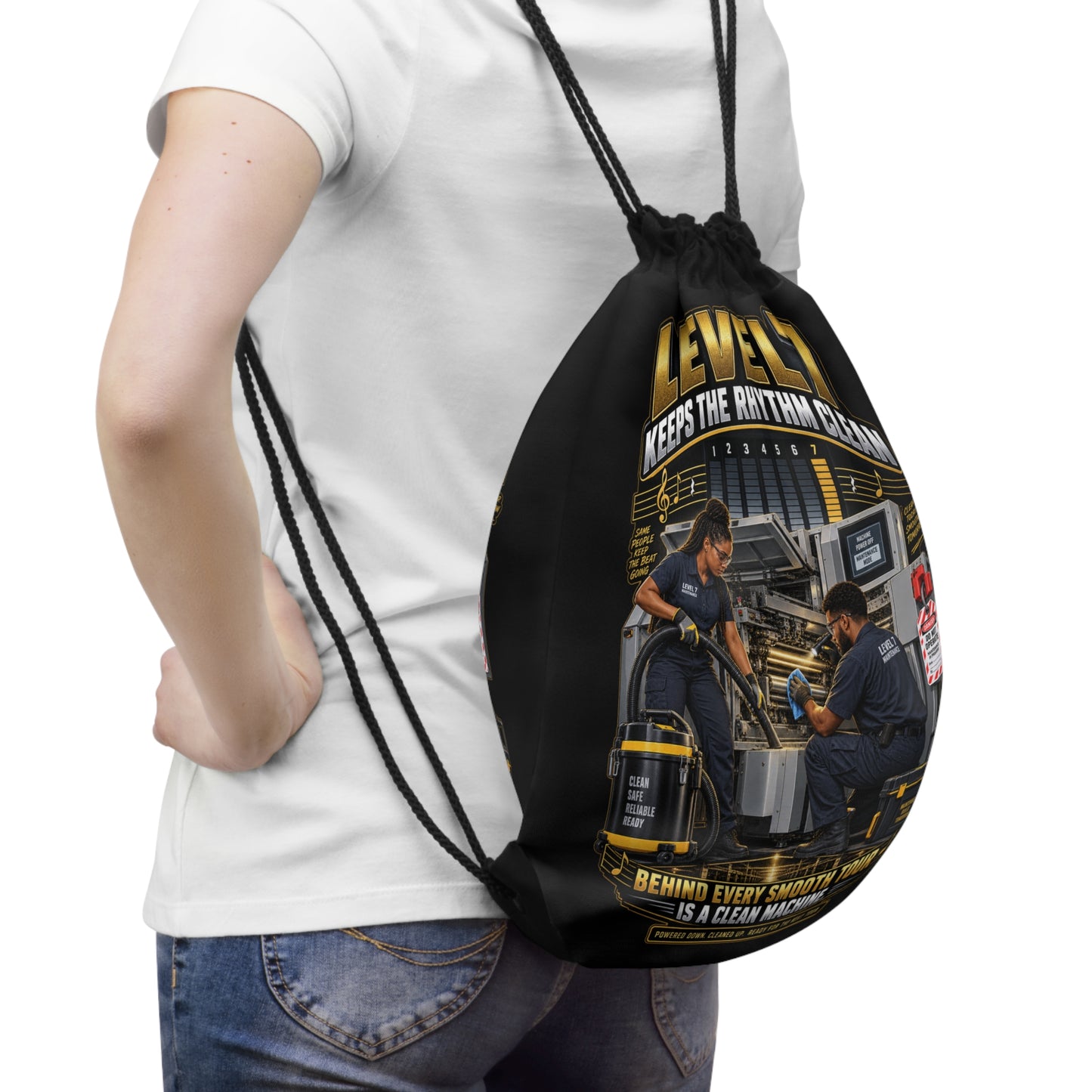 Postal Music - Level 7 Keeps the Rhythm Clean - Drawstring Backpack