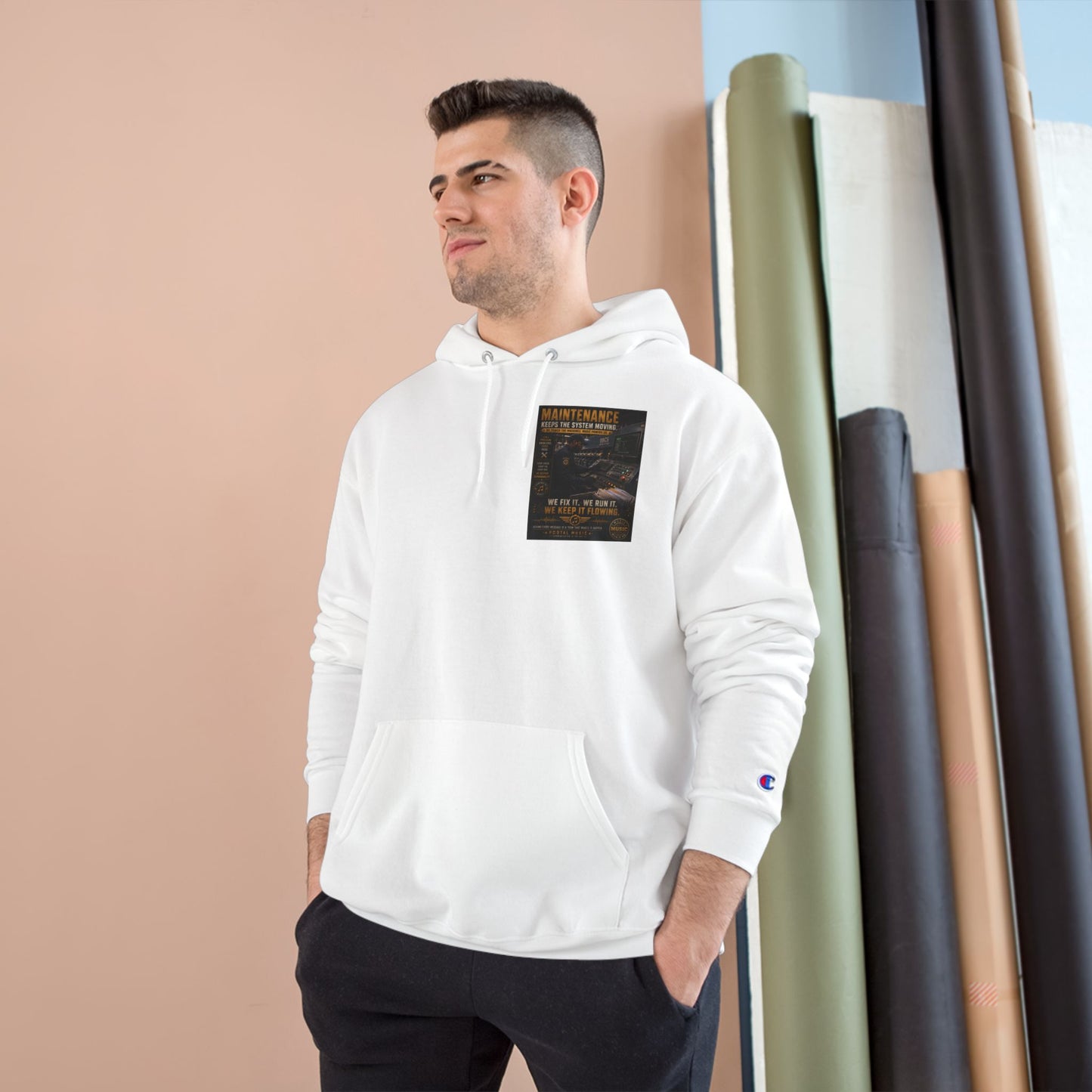 Postal Music — Maintenance Keeps the System Moving — Champion Premium Hoodie