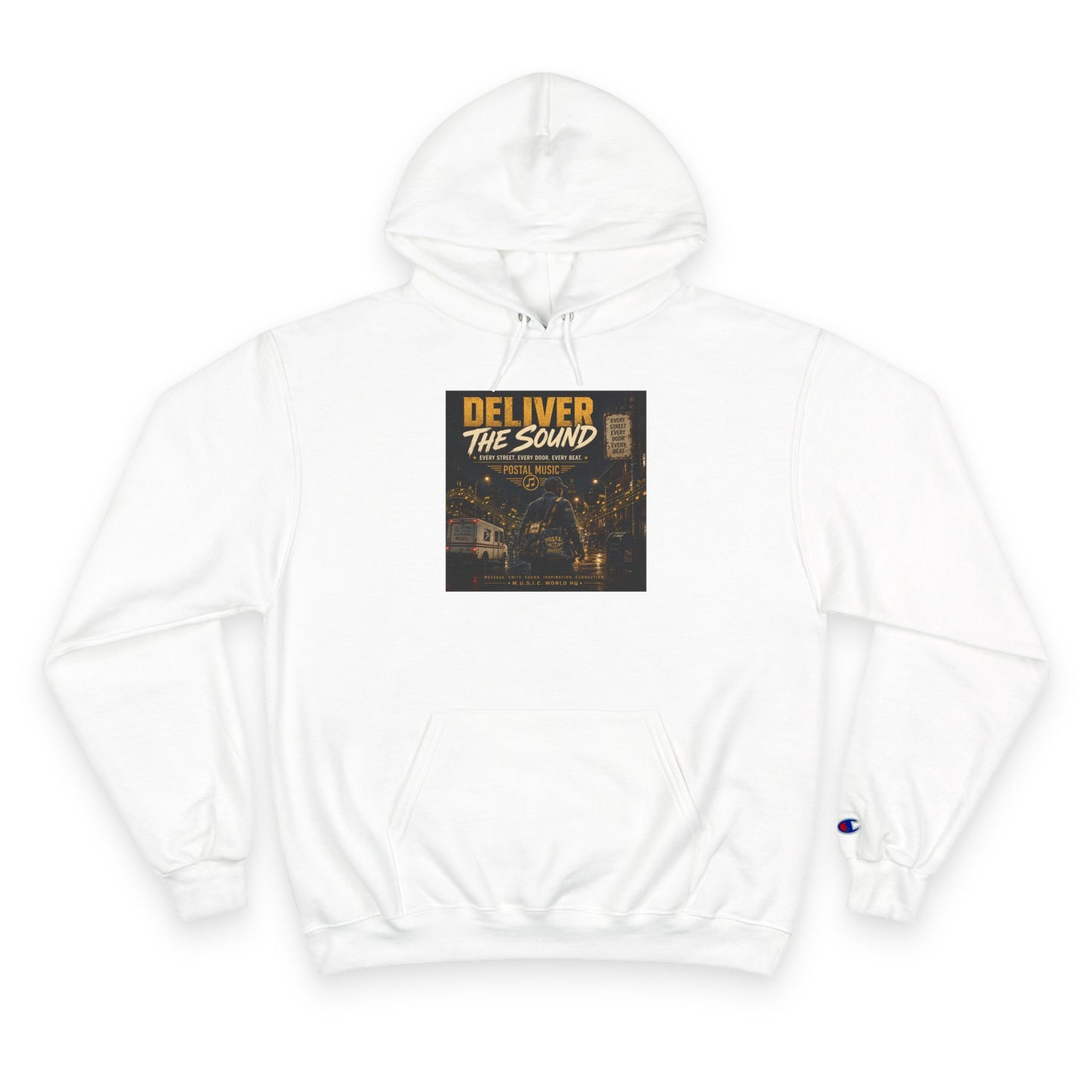 Postal Music — Deliver the Sound — Champion Premium Hoodie