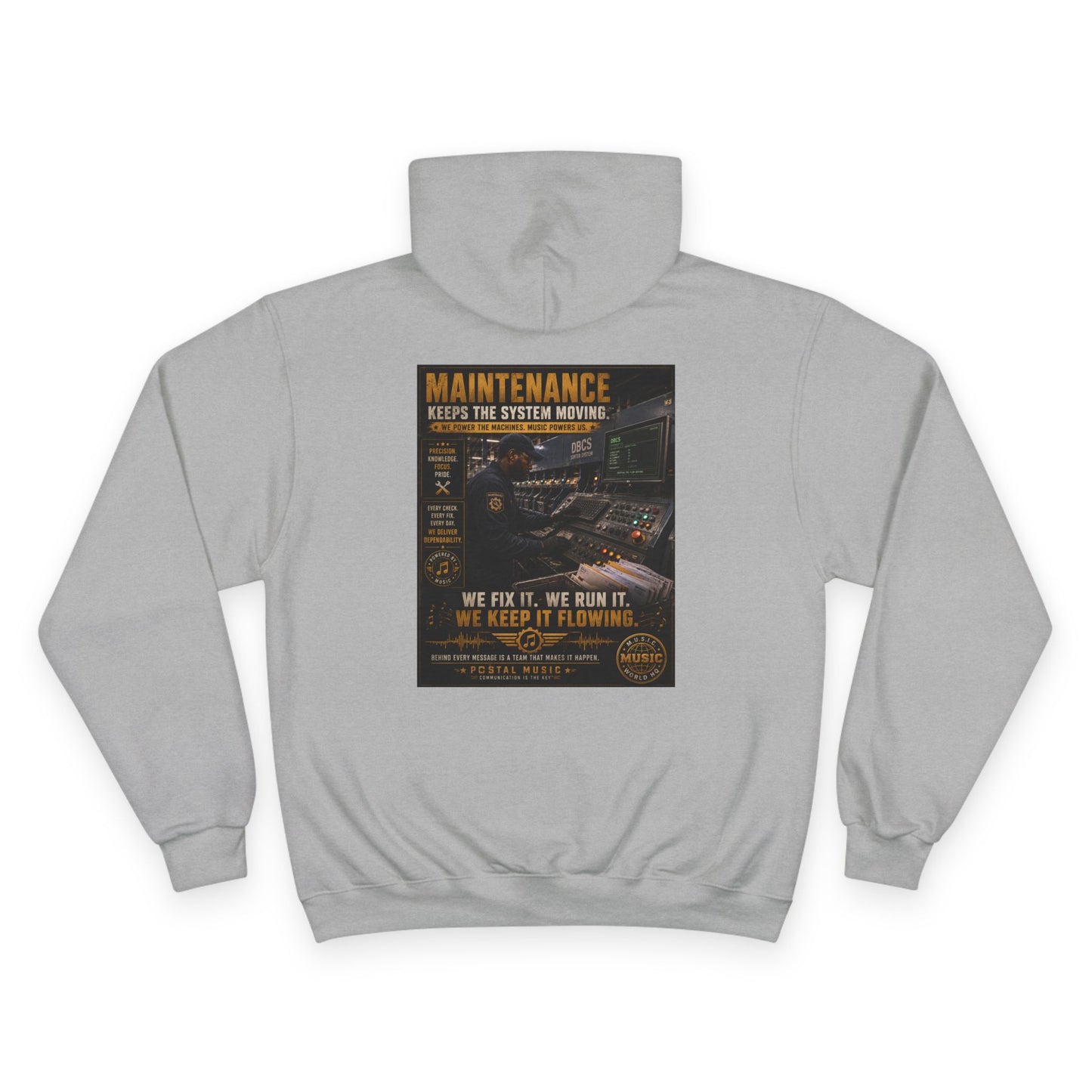 Postal Music — Maintenance Keeps the System Moving — Champion Premium Hoodie