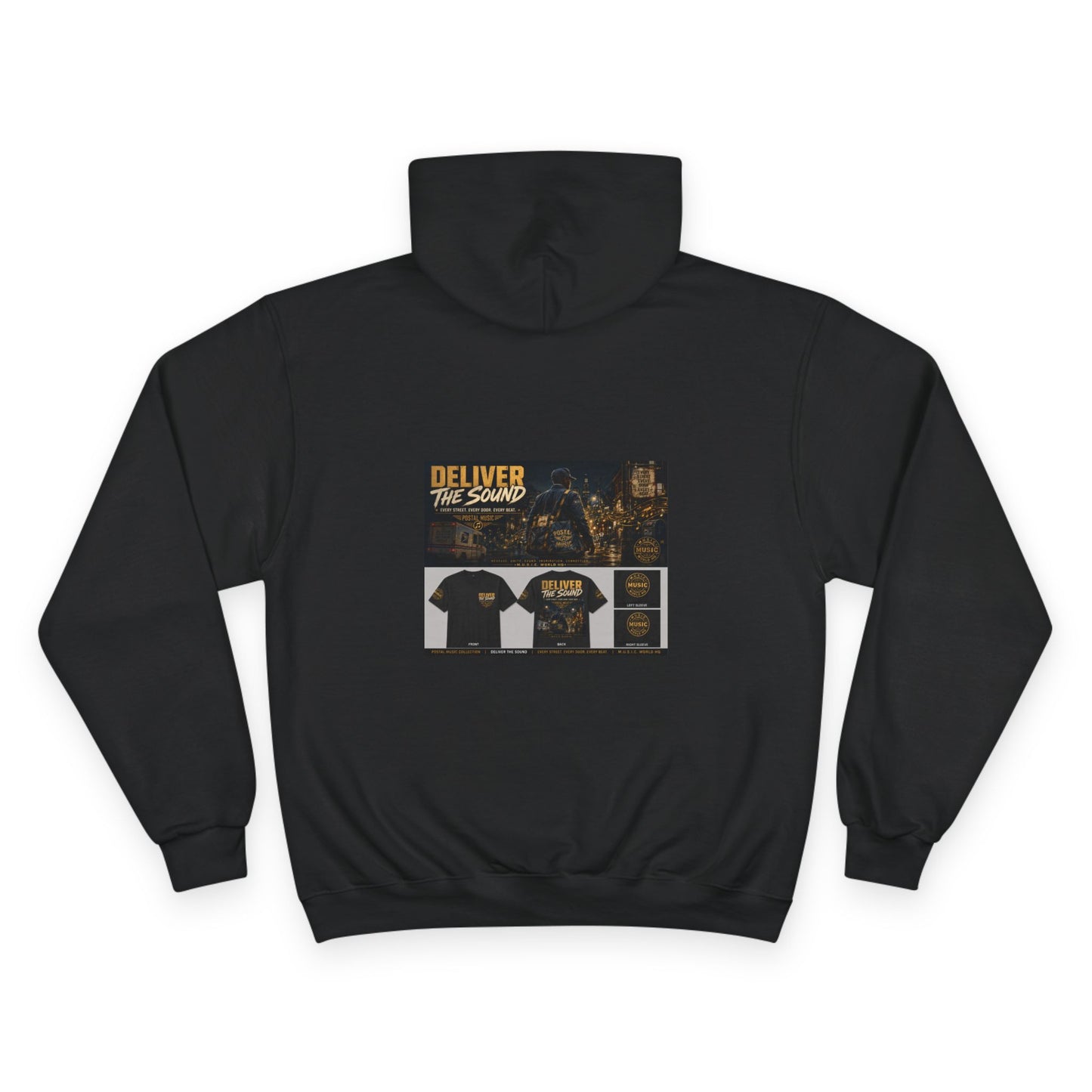 Postal Music — Deliver the Sound — Champion Premium Hoodie