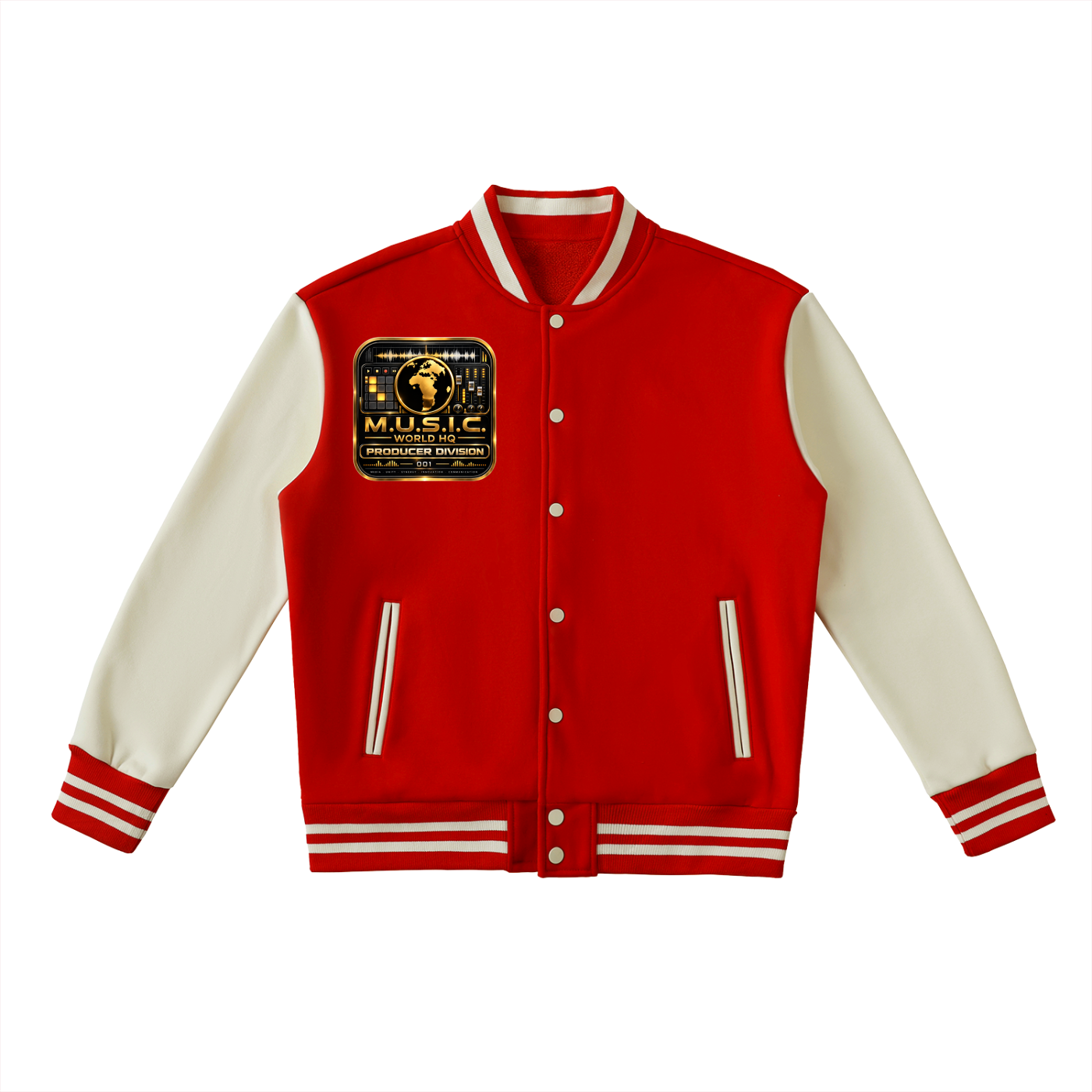 M.U.S.I.C. World HQ Creator Culture – Producer Division 001 Two-Tone Fleeced Varsity Jacket