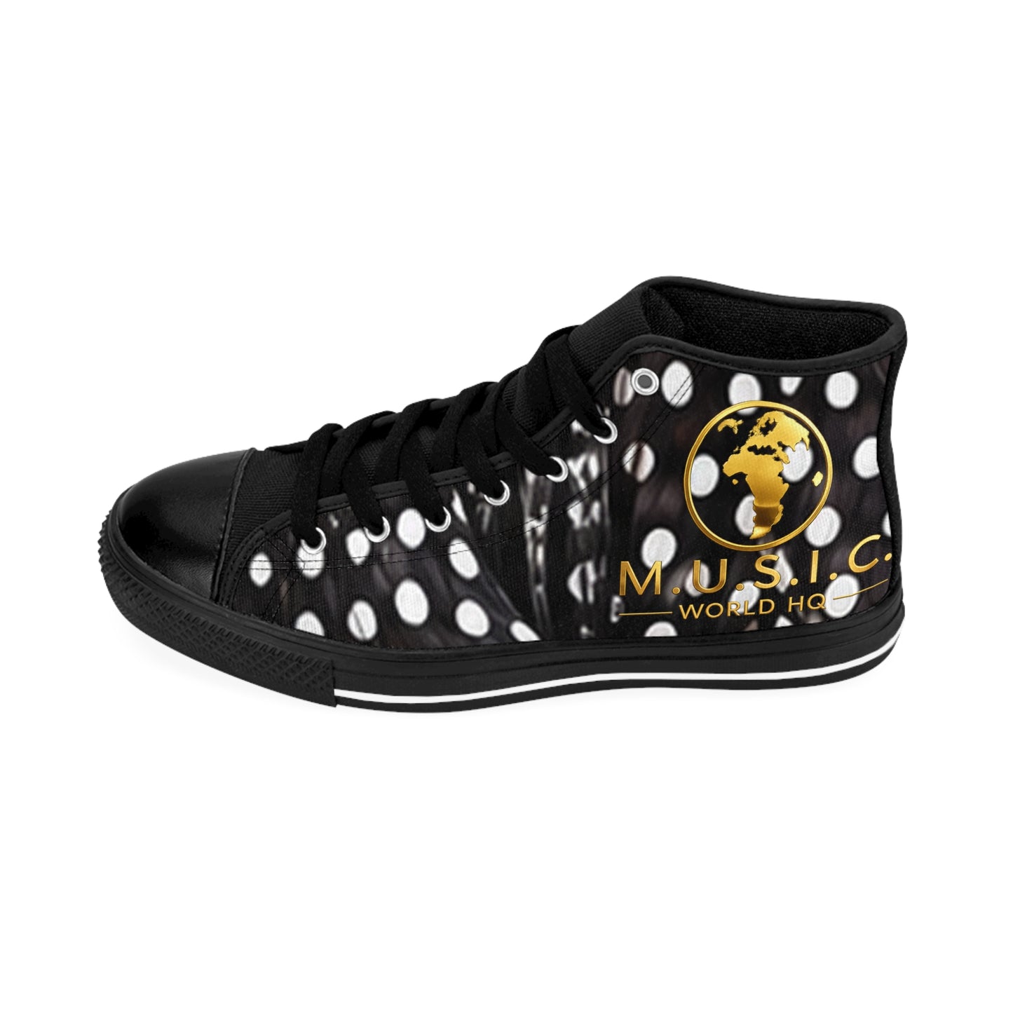 Wild by Design™ — Helmeted Guineafowl Print High-Top Sneakers | Feathered Royalty