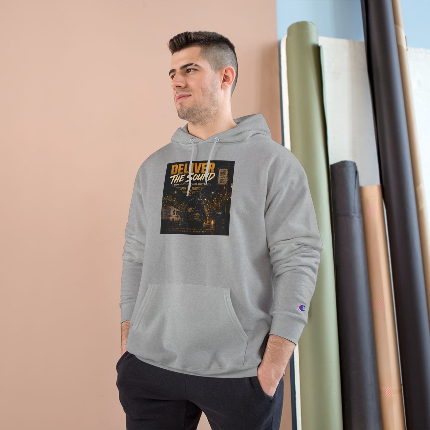 Postal Music — Deliver the Sound — Champion Premium Hoodie