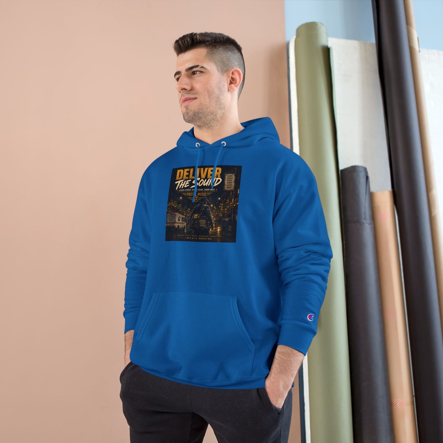 Postal Music — Deliver the Sound — Champion Premium Hoodie
