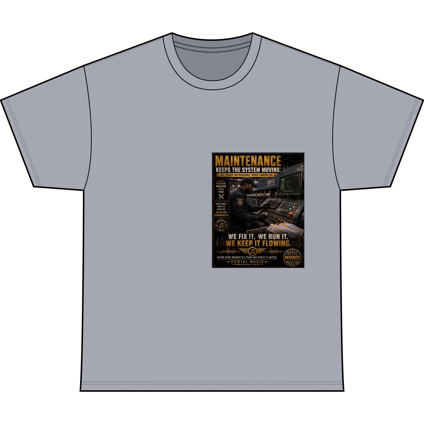 Postal Music — Maintenance Keeps the System Moving — Heavyweight T-Shirt