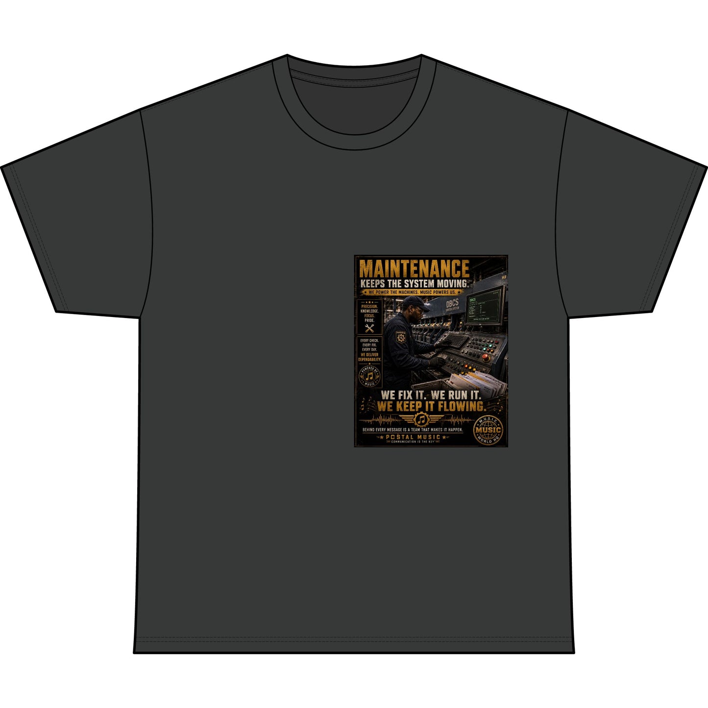 Postal Music — Maintenance Keeps the System Moving — Heavyweight T-Shirt