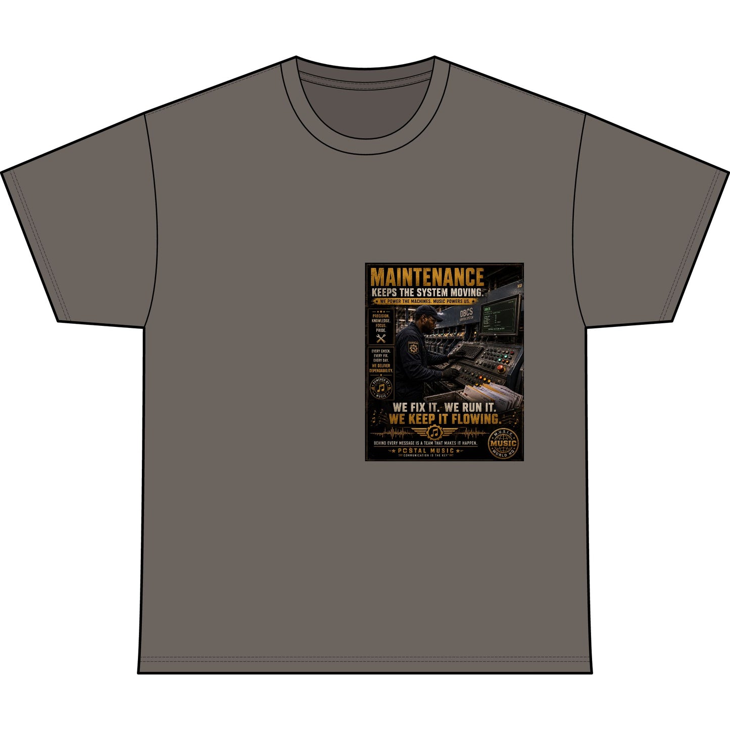 Postal Music — Maintenance Keeps the System Moving — Heavyweight T-Shirt