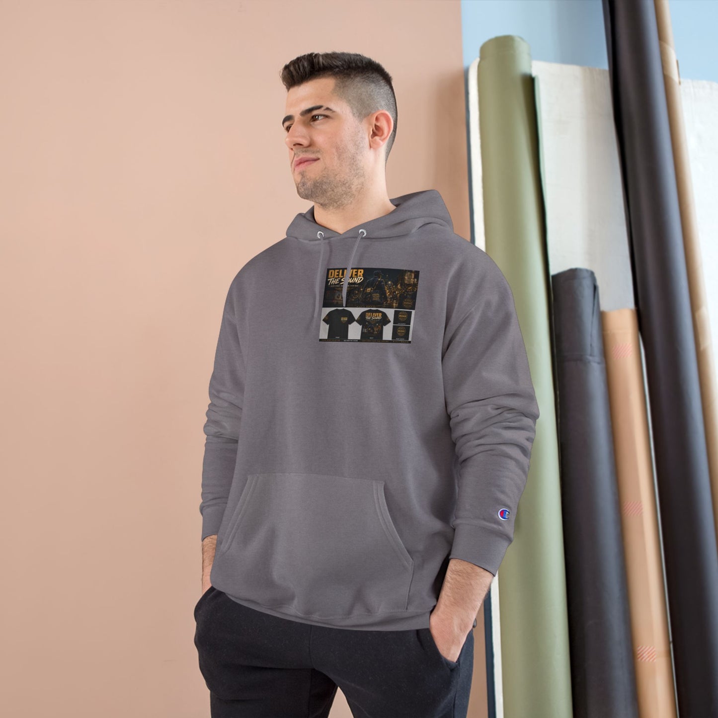 Postal Music — Deliver the Sound — Champion Premium Hoodie