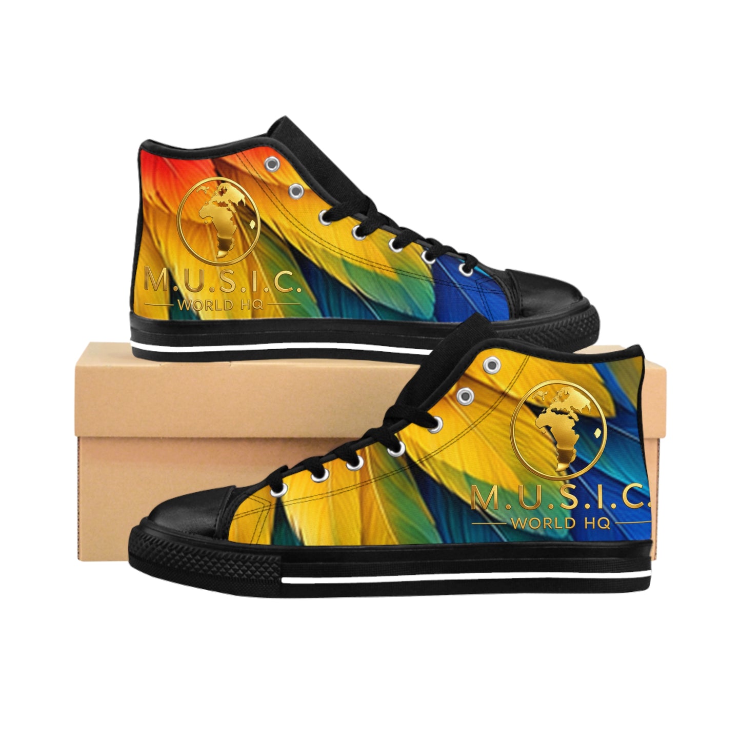 Wild by Design™ — Scarlet Macaw Print High-Top Sneakers | Feathered Royalty