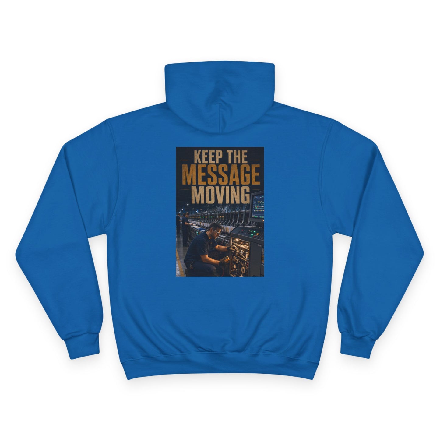 Postal Music — Keep the Message Moving — Champion Premium Hoodie