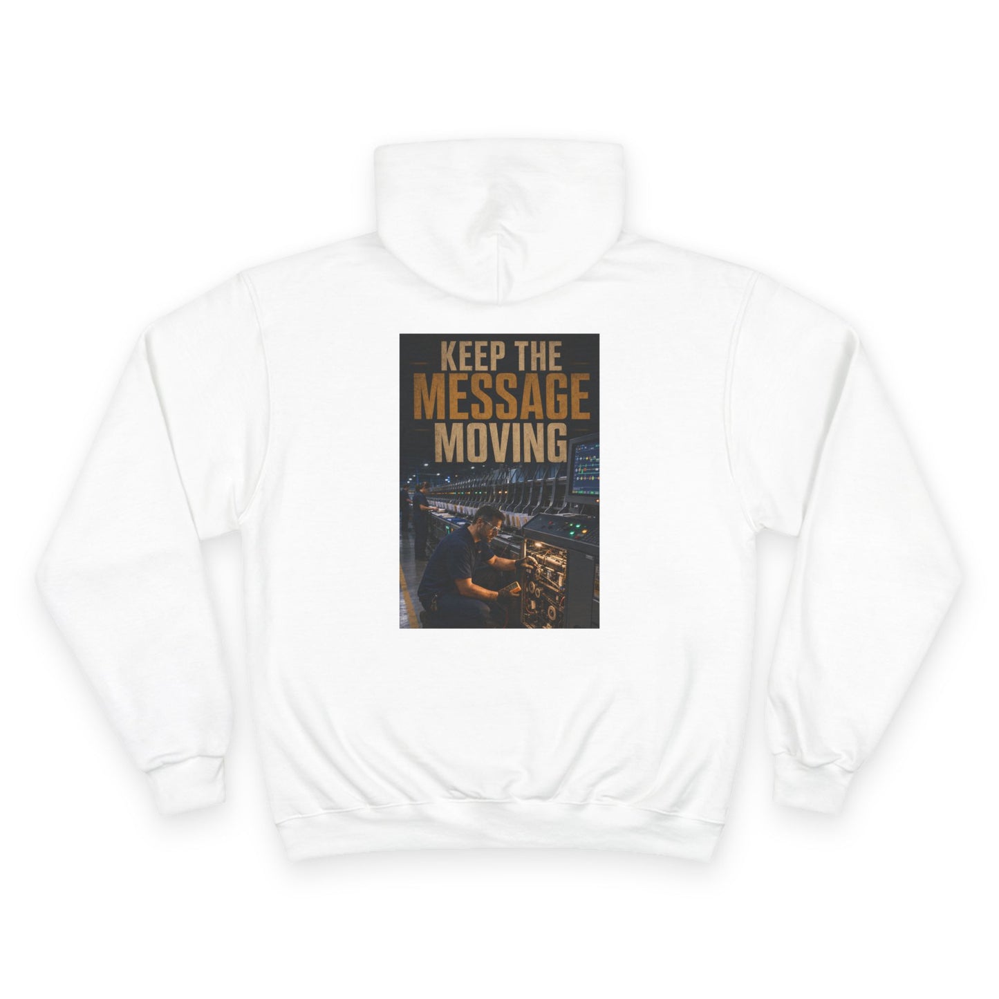 Postal Music — Keep the Message Moving — Champion Premium Hoodie