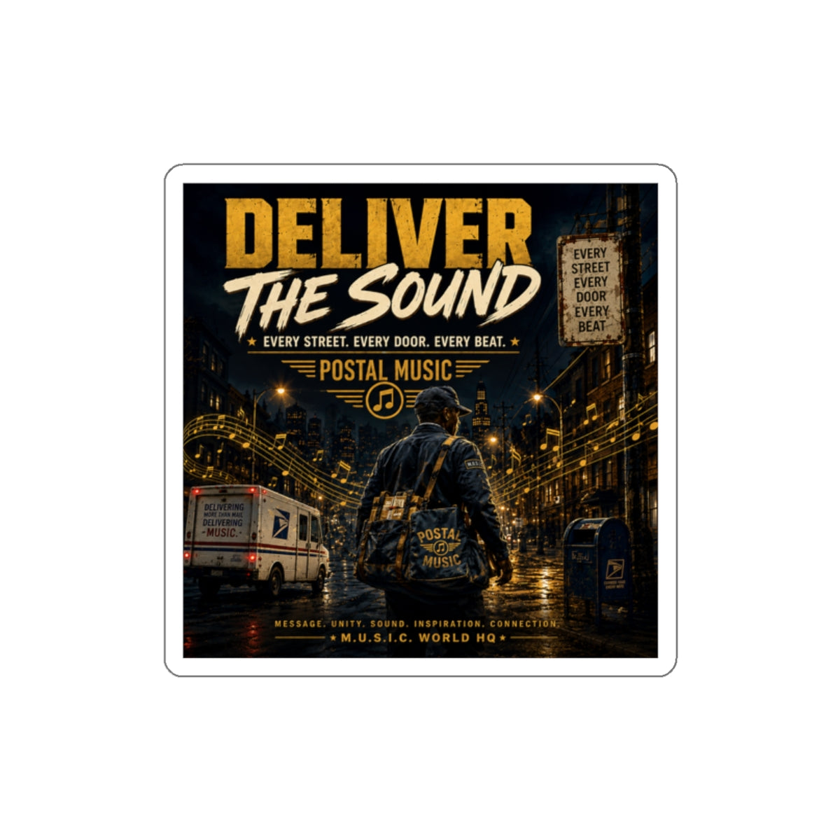 Postal Music — Deliver the Sound — Die-Cut Sticker