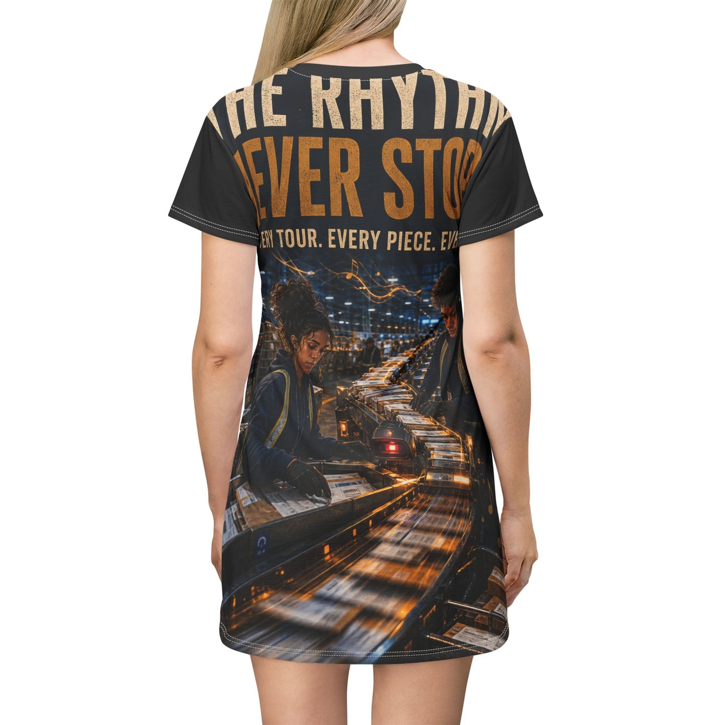 Postal Music — The Rhythm Never Stops — T-Shirt Dress (AOP)