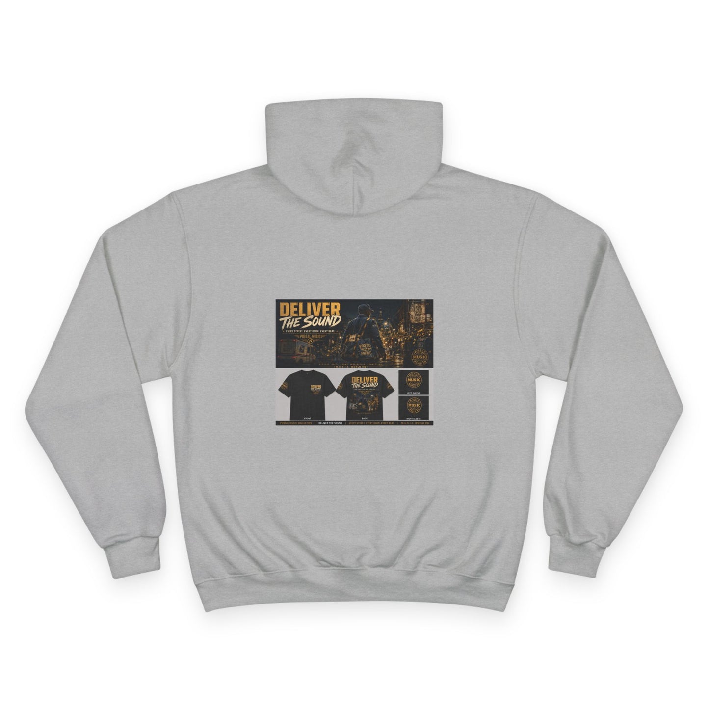 Postal Music — Deliver the Sound — Champion Premium Hoodie