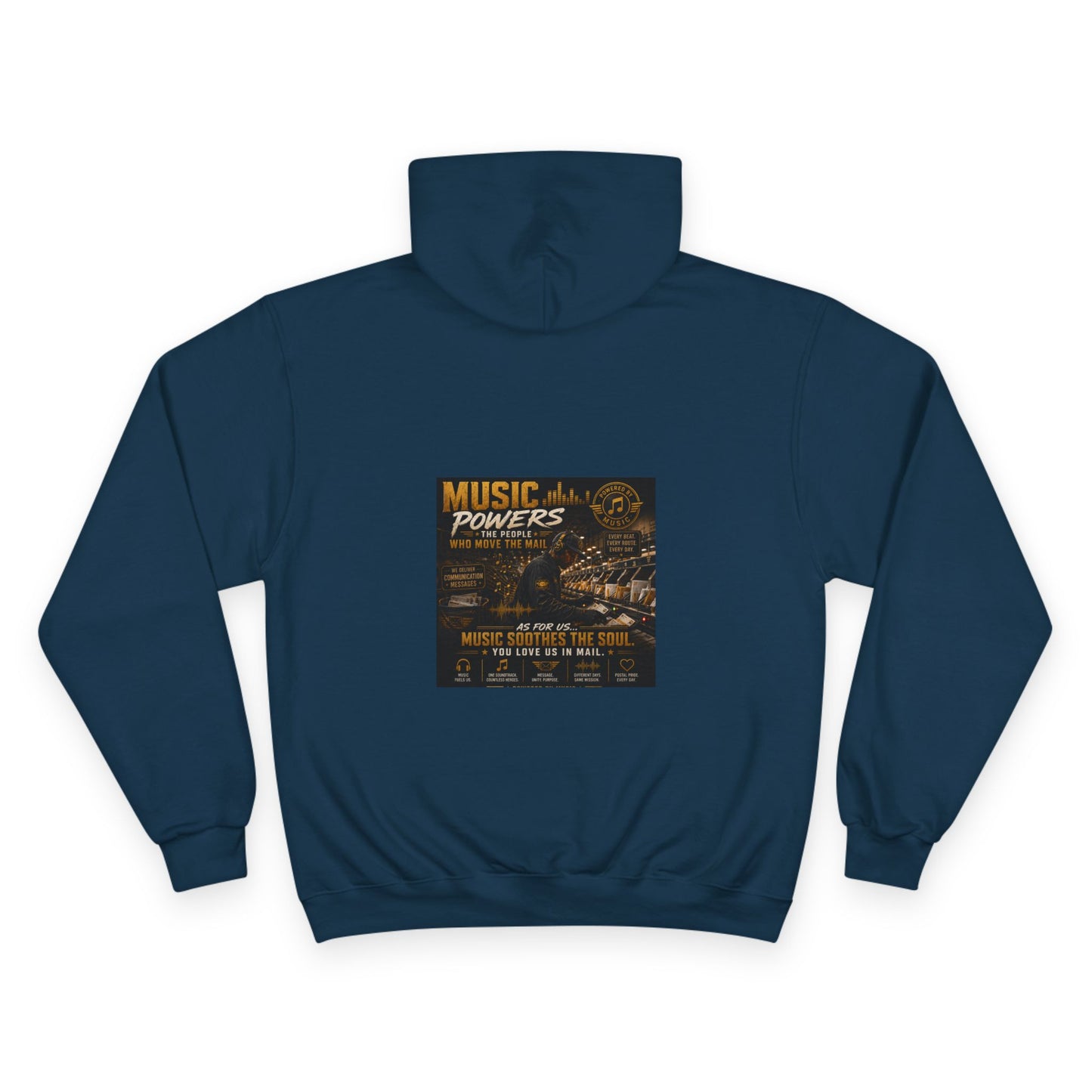 Postal Music — Music Powers the People — Champion Premium Hoodie