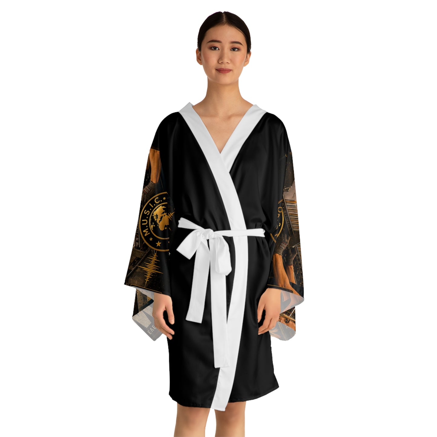 Postal Music — We Sort. You Count On It. — Long Sleeve Kimono Robe (AOP)