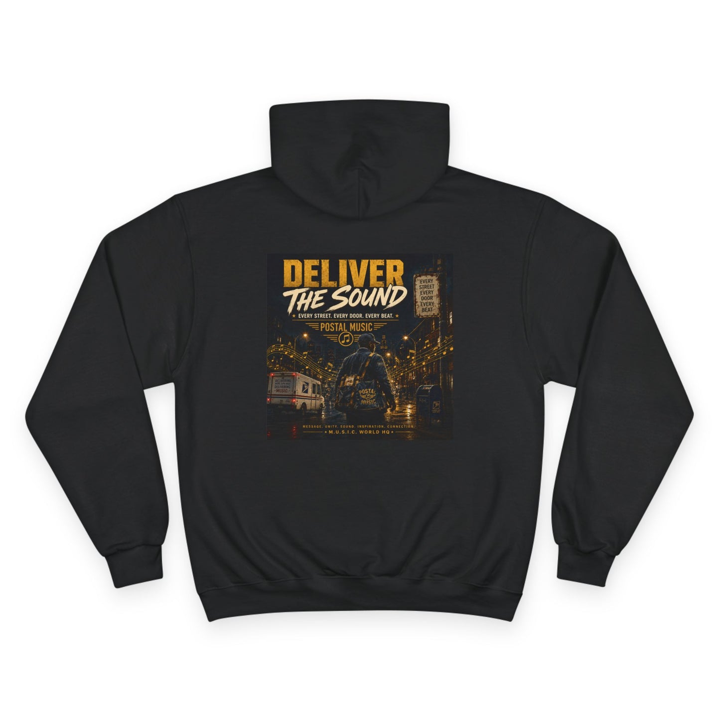 Postal Music — Deliver the Sound — Champion Premium Hoodie