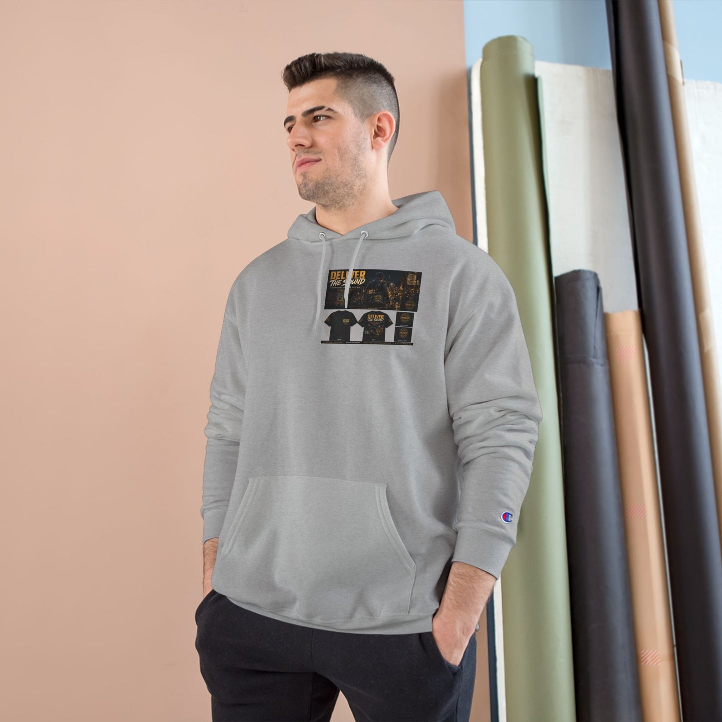 Postal Music — Deliver the Sound — Champion Premium Hoodie