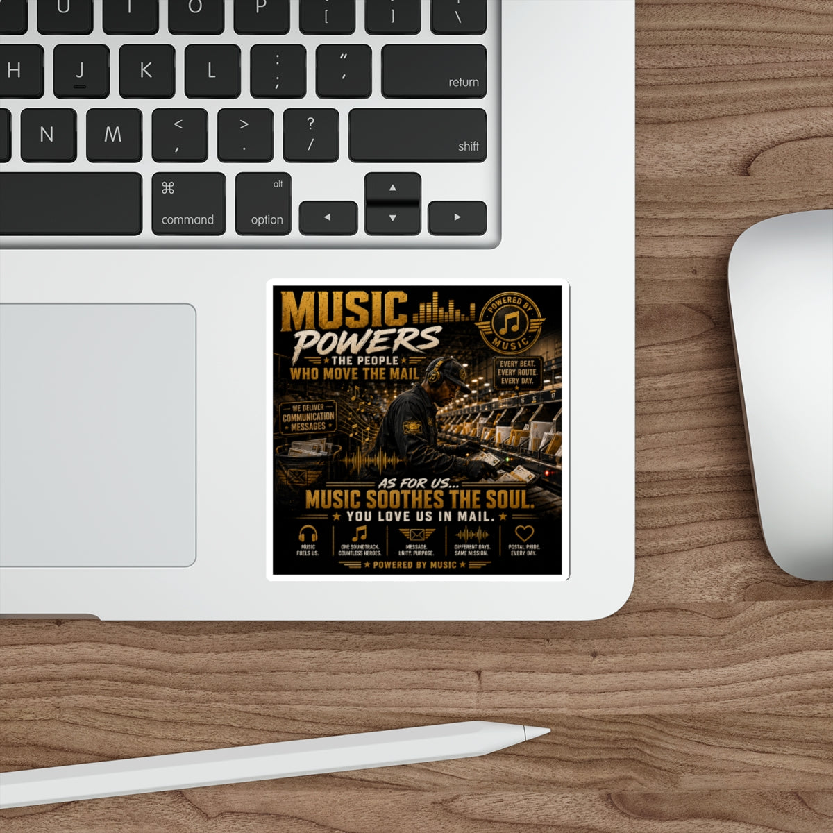 Postal Music — Music Powers the People — Die-Cut Sticker