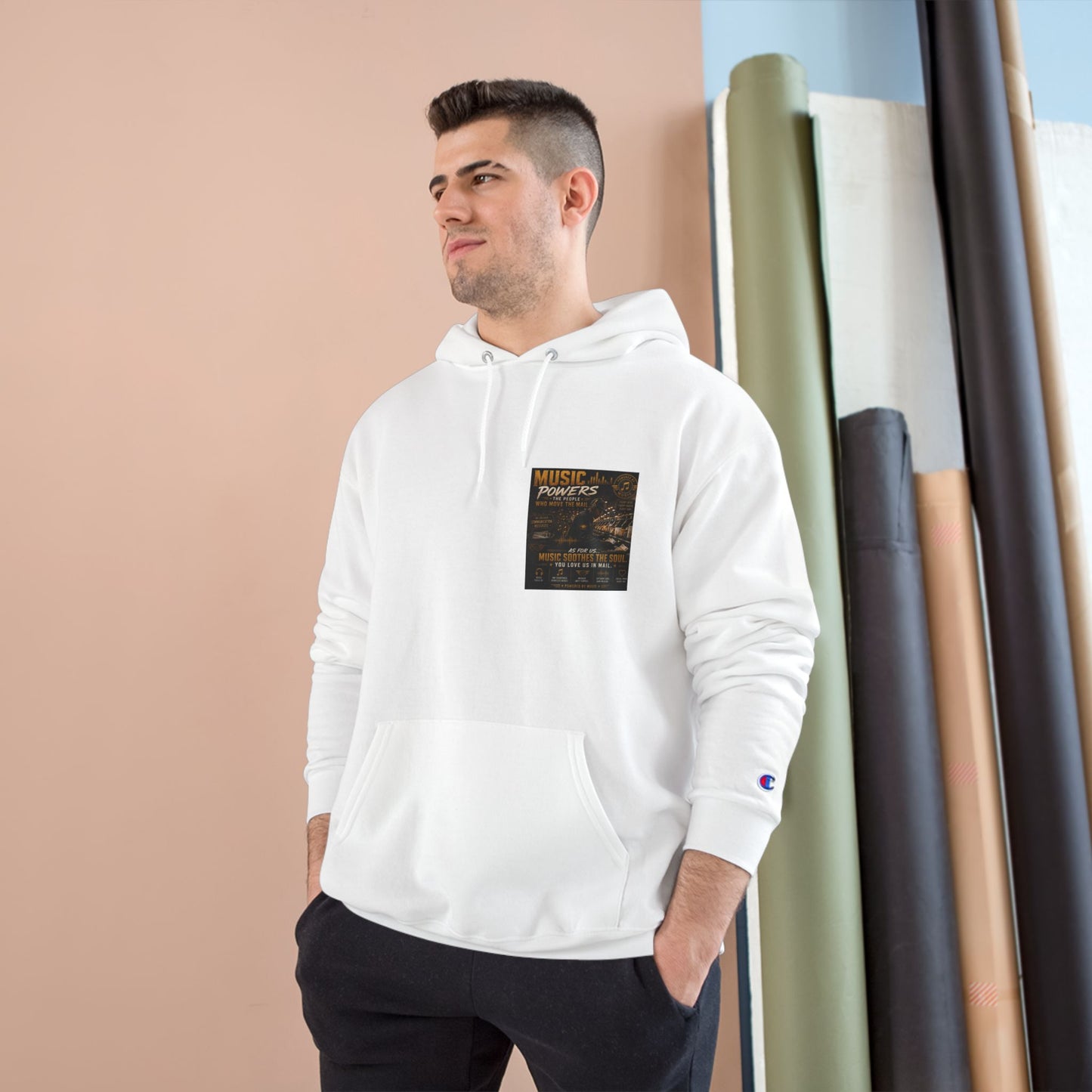Postal Music — Music Powers the People — Champion Premium Hoodie
