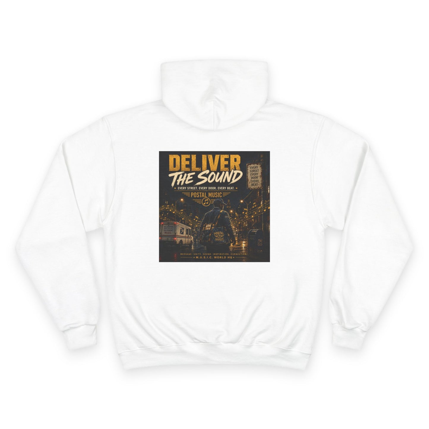 Postal Music — Deliver the Sound — Champion Premium Hoodie