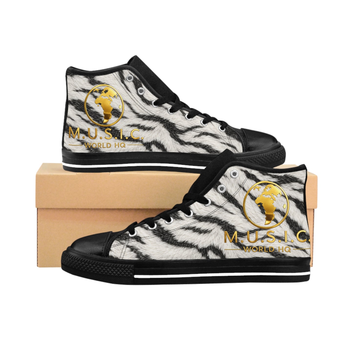 Wild by Design™ — White Tiger Print High-Top Sneakers | Big Cat Dynasty