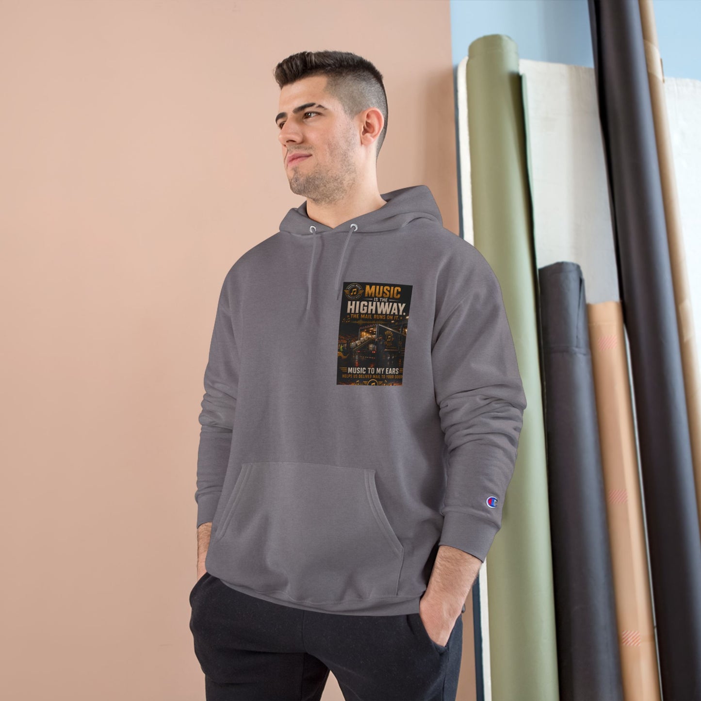 Postal Music — Music Is the Highway — Champion Premium Hoodie
