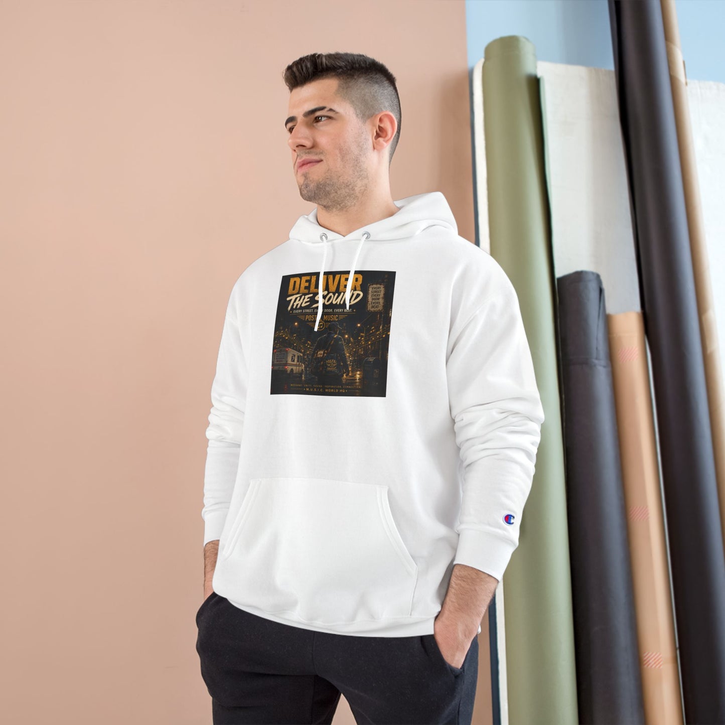 Postal Music — Deliver the Sound — Champion Premium Hoodie