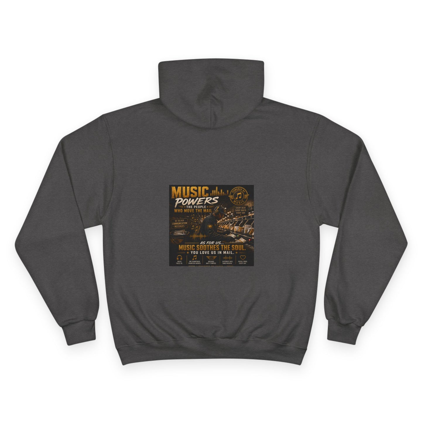 Postal Music — Music Powers the People — Champion Premium Hoodie