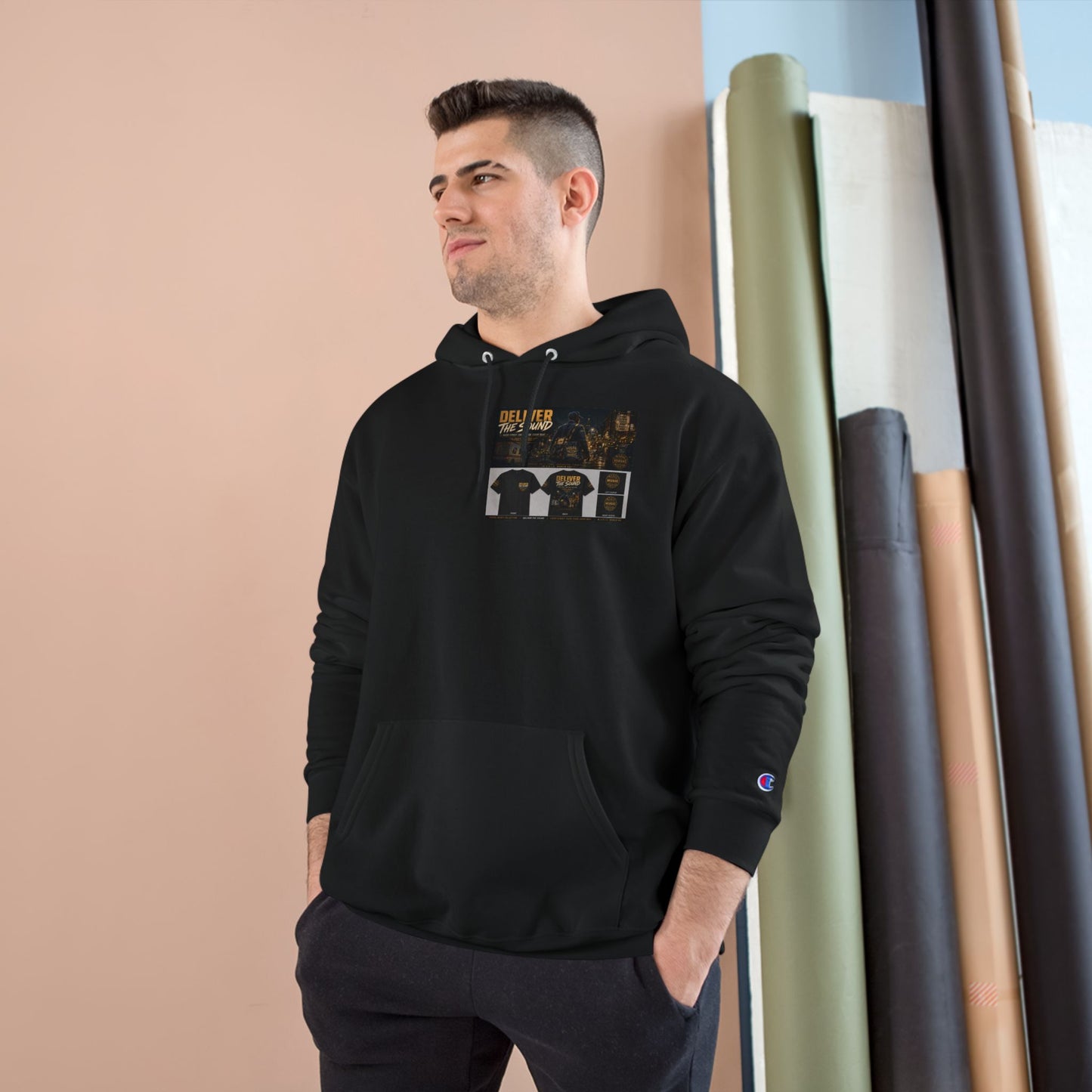 Postal Music — Deliver the Sound — Champion Premium Hoodie