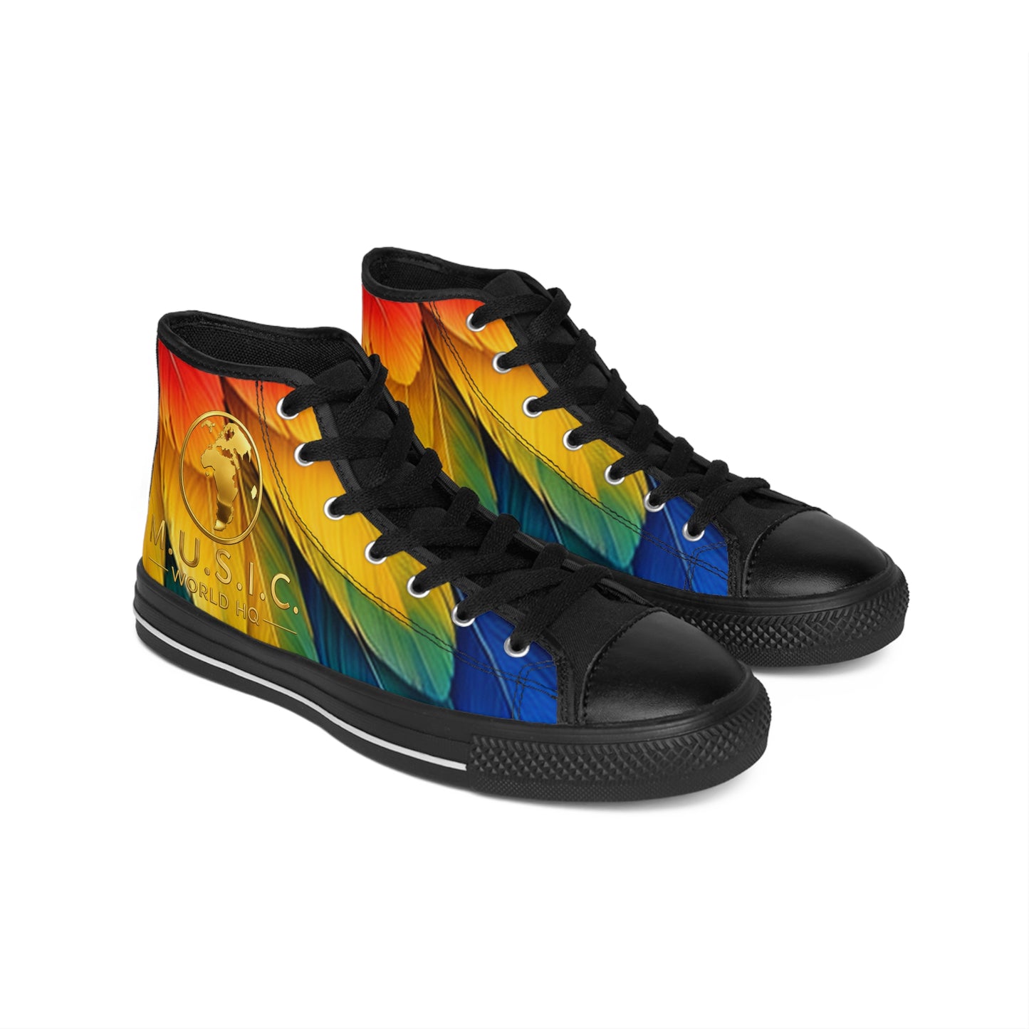 Wild by Design™ — Scarlet Macaw Print High-Top Sneakers | Feathered Royalty