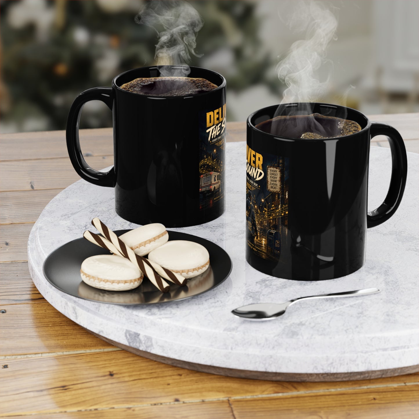 Postal Music — Deliver the Sound — Black Coffee Mug 11oz