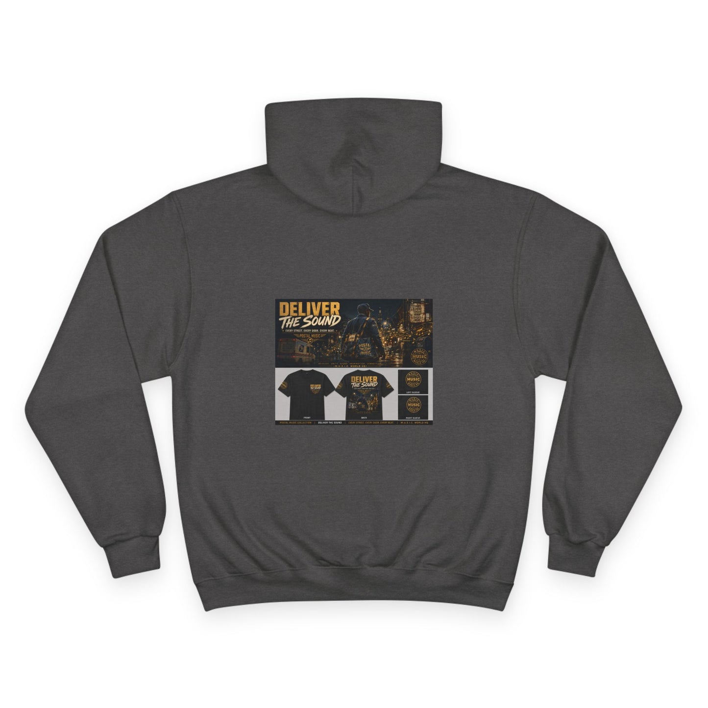 Postal Music — Deliver the Sound — Champion Premium Hoodie