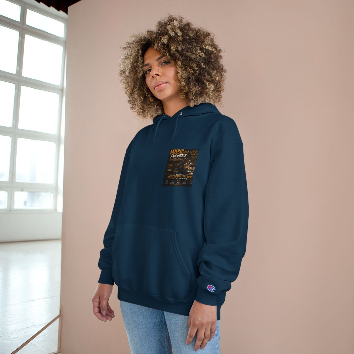 Postal Music — Music Powers the People — Champion Premium Hoodie