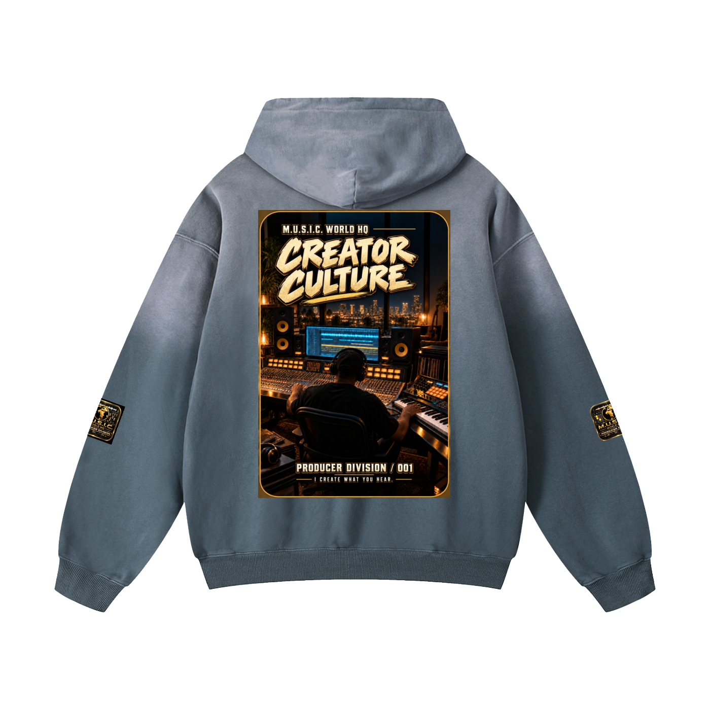 M.U.S.I.C. World HQ Creator Culture – Producer Division 001 Heavyweight Sunfade Hoodie