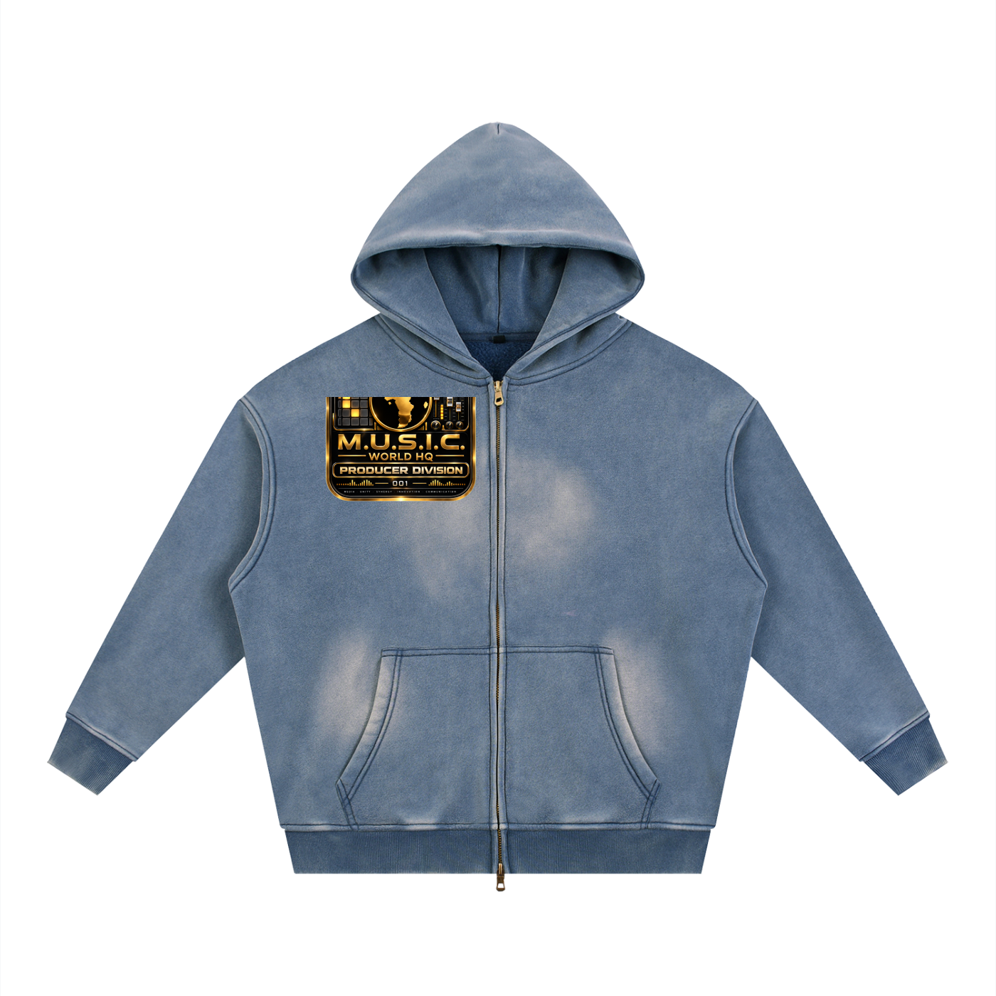 M.U.S.I.C. World HQ Creator Culture – Producer Division 001 Sunfade Two-way Zipper Boxy Fleece Hoodie