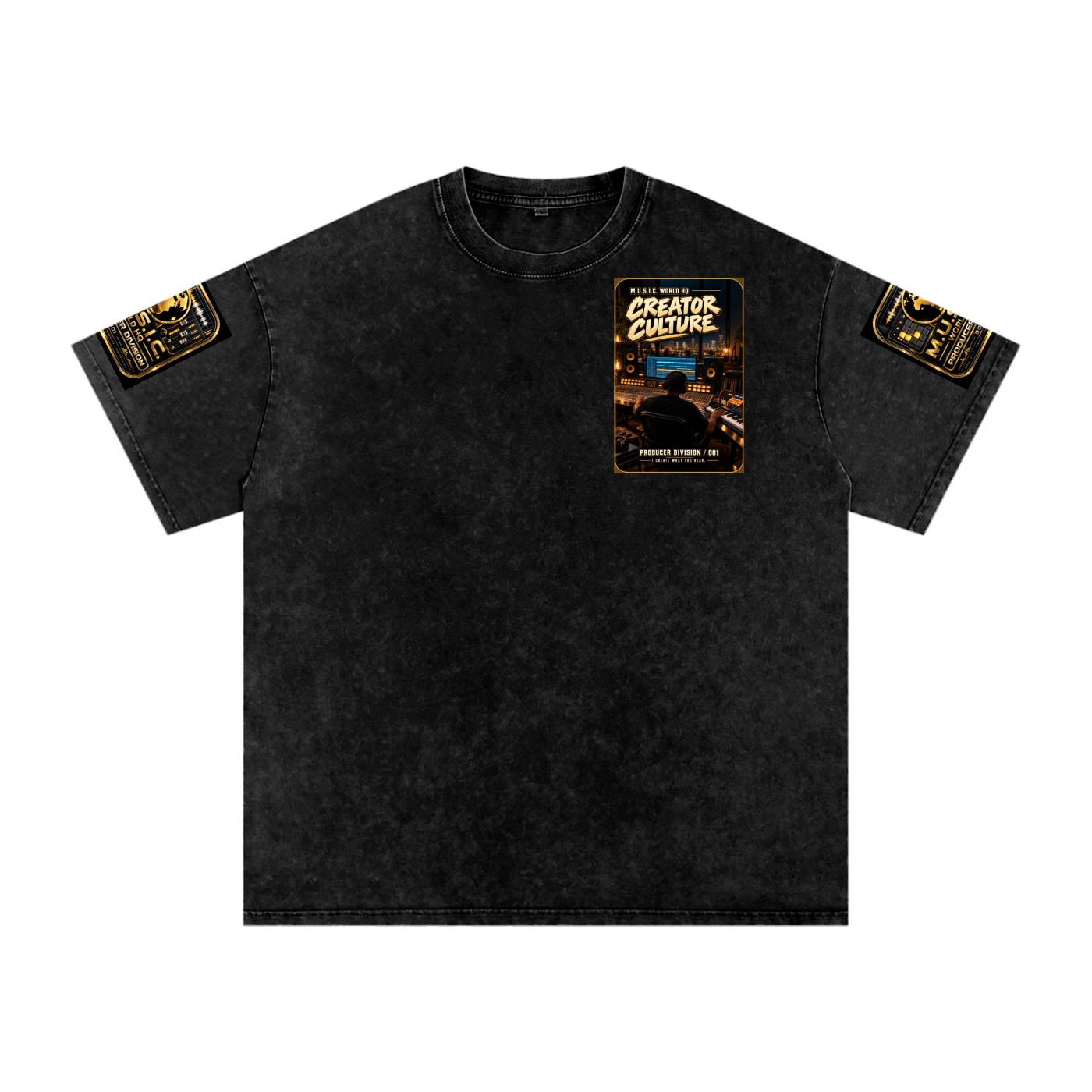 M.U.S.I.C. World HQ Creator Culture - Producer Division 001 Snow Washed Oversized Tee
