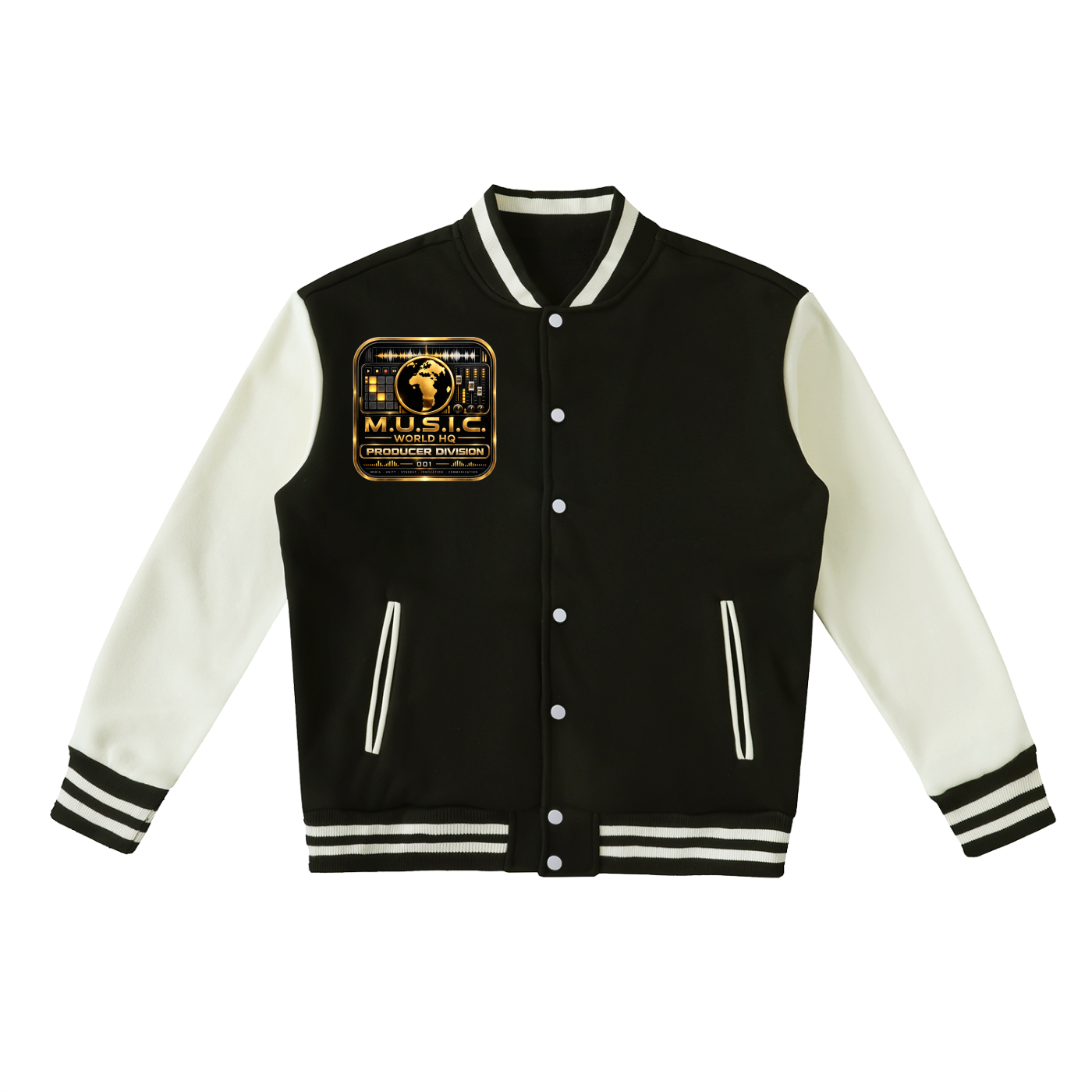 M.U.S.I.C. World HQ Creator Culture – Producer Division 001 Two-Tone Fleeced Varsity Jacket