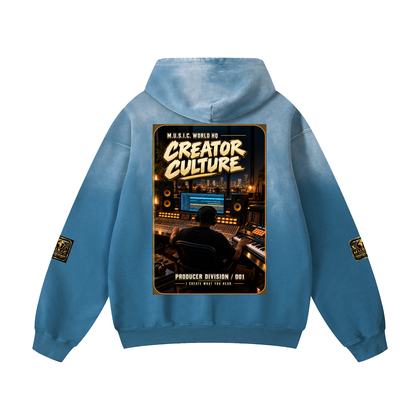 M.U.S.I.C. World HQ Creator Culture – Producer Division 001 Heavyweight Sunfade Hoodie