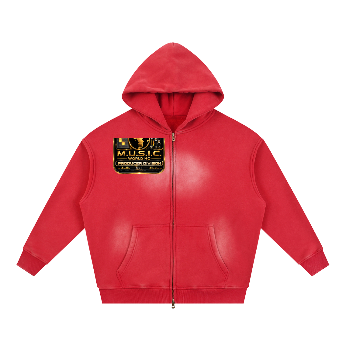 M.U.S.I.C. World HQ Creator Culture – Producer Division 001 Sunfade Two-way Zipper Boxy Fleece Hoodie