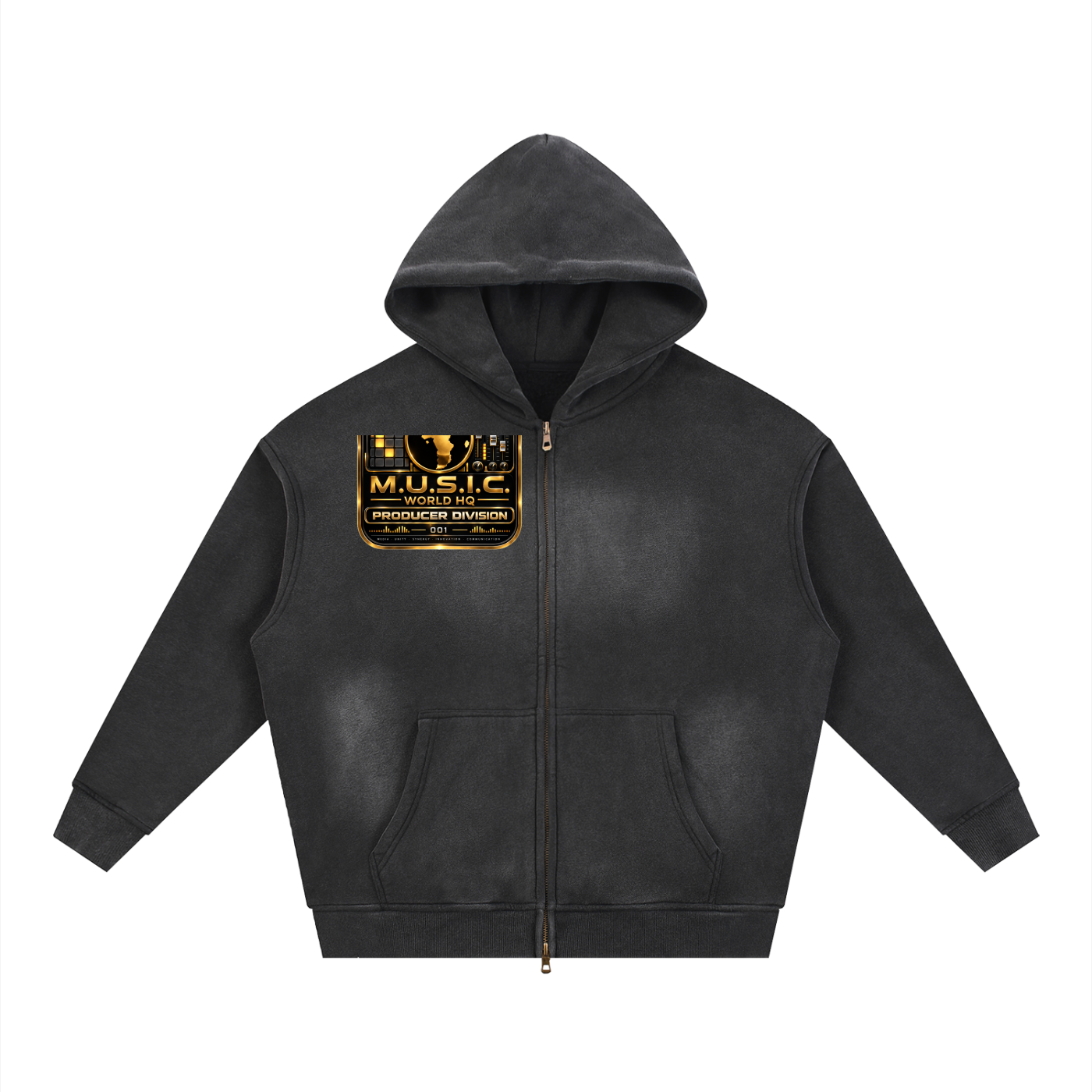 M.U.S.I.C. World HQ Creator Culture – Producer Division 001 Sunfade Two-way Zipper Boxy Fleece Hoodie