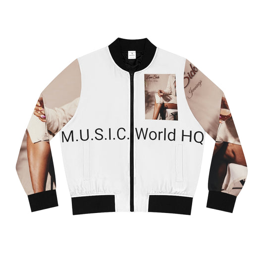 M.U.S.I.C. World HQ Album Cover Series Women's Bomber Jacket (AOP)